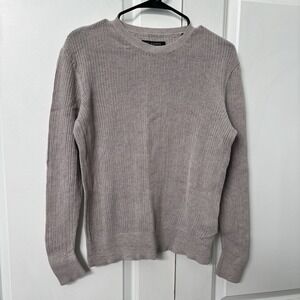 AllSaints Zellern Crew Pullover Mens S Beige Greige Mesh Open Knit Crewneck